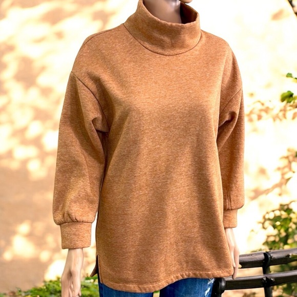 Lola Grace Burnt Orange Funnel Neck Drop Shoulder Fleece - Picture 8 of 16